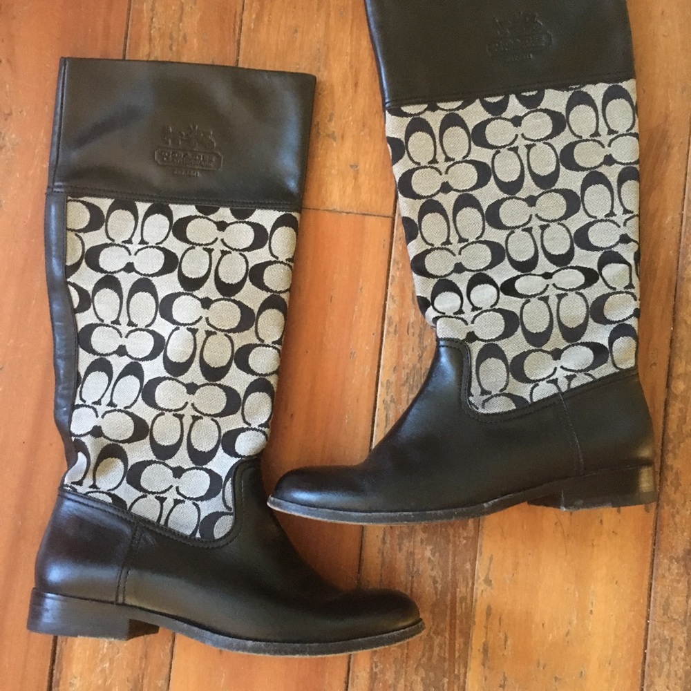 Coach black Chrissi fabric and leather riding boots excellent! 7.5